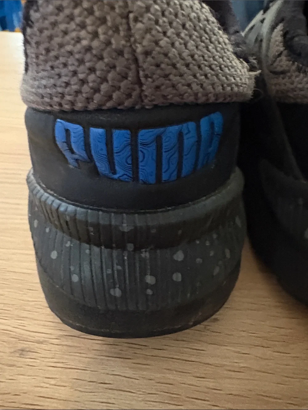 Puma Grey and Black Trainers with Blue Logo